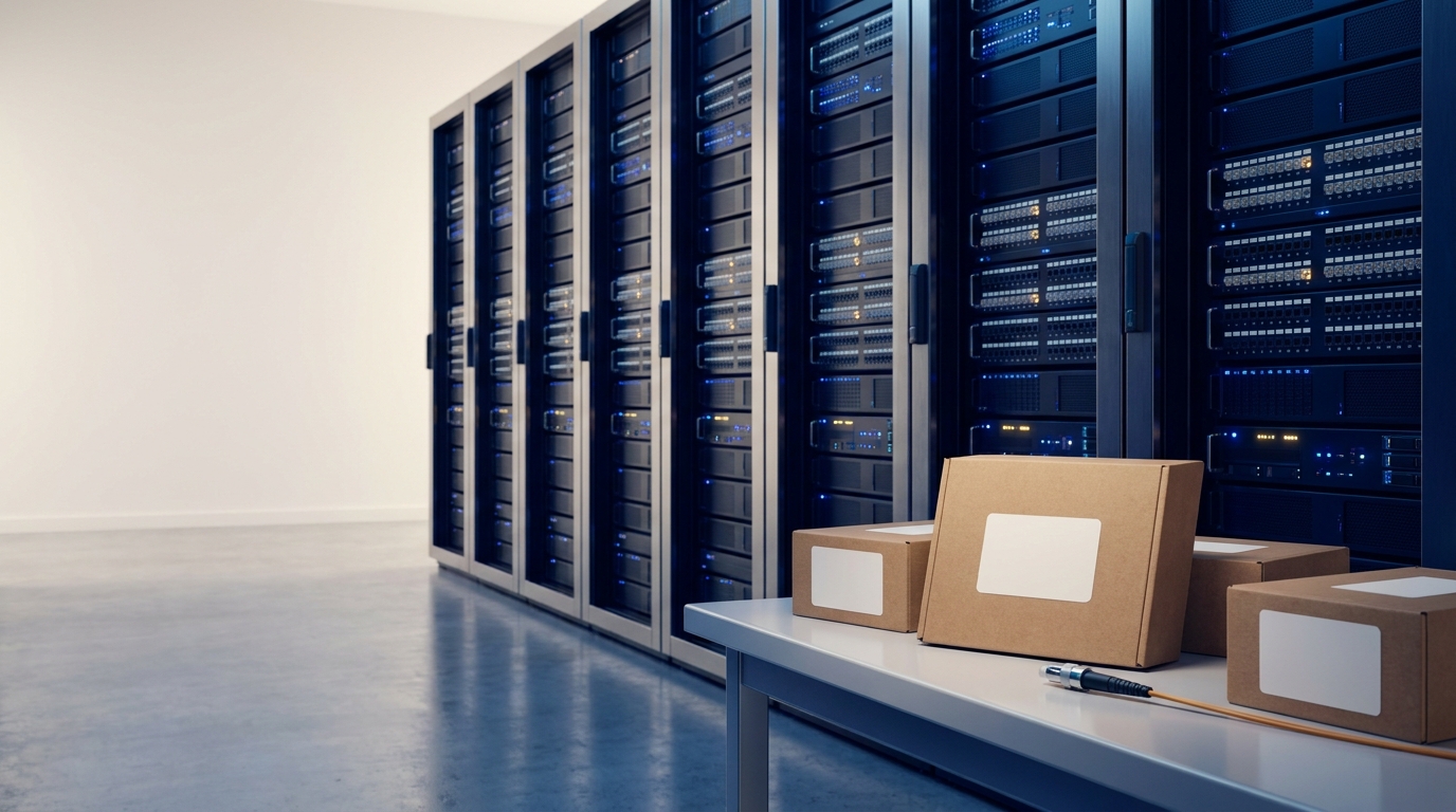 Ein futuristischer Serverraum, der als Symbol für die zentrale Datenauflösung eines GS1-Resolvers dient.